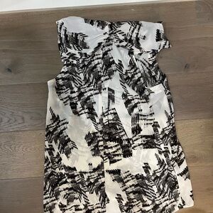 Black and White Patterned Women's Cowl Neck Blouse